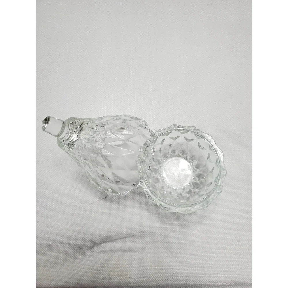 Vintage Clear‎ Glass Trinket Dish E/Lid Top Diamond Cut Jewelry Storage Ireland